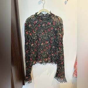 Free People Black and Red Floral Blouse